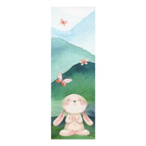 Yoga Mat - Watercolor Bunny and Butterflies Design